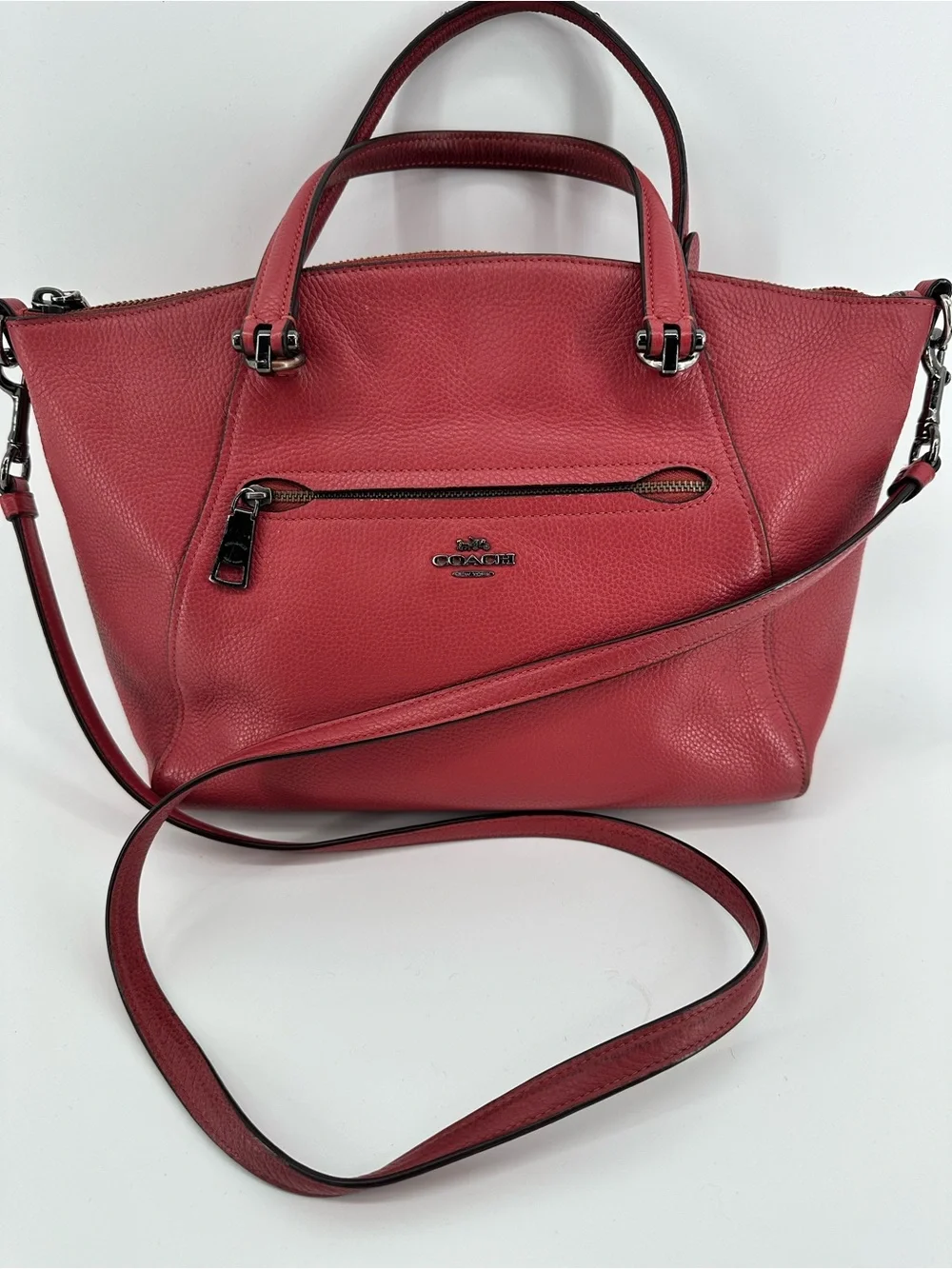 Coach Red Pebbled Leather Prairie Satchel with Crossbody Strap